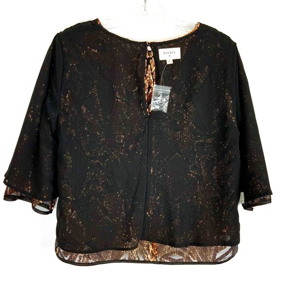 New Everly Sequin Gold Copper Geometric Pattern Glam Party Top Sz M - Picture 8 of 16